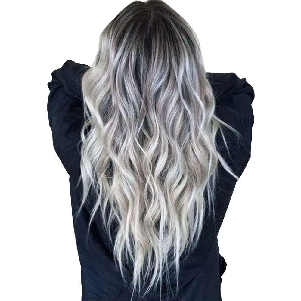 23" Natural Full Wigs Hair Long Wavy Synthetic Heat Resistant Ombre Silver Wig for Women and Girls Cosplay Party Costume - Masterpiece With Love