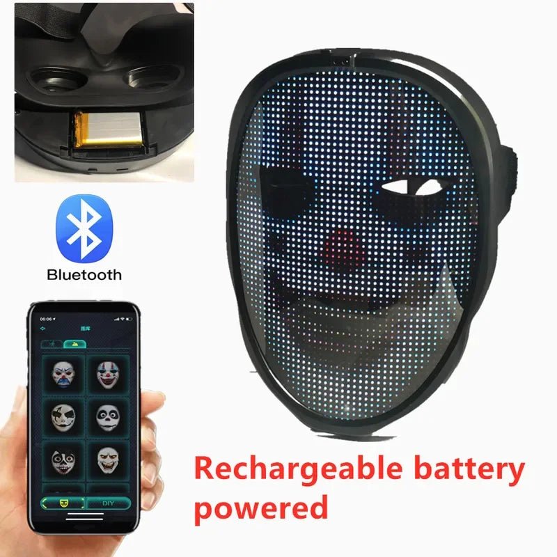 Bluetooth RGB Light Up LED Mask Diy Picture Animation Text Halloween Christmas Carnival Costume Party Game Child Masks Deco GIFT - Masterpiece With Love